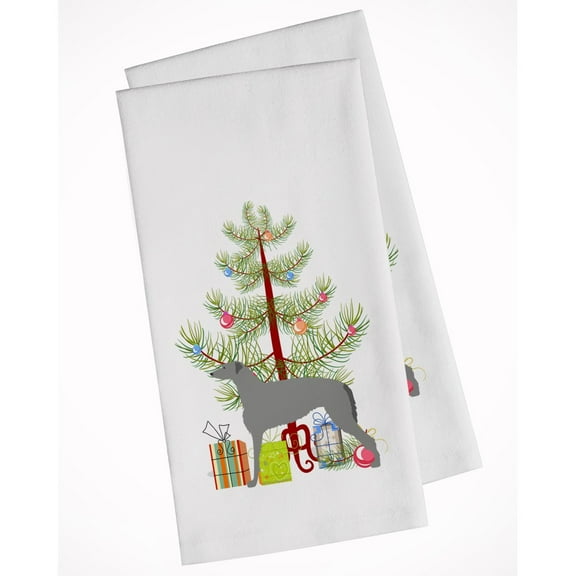 Scottish Deerhound Merry Christmas Tree White Kitchen Towel Set of 2 Dish Towels