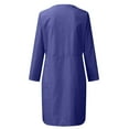 thumbnail image 4 of Elainilye Fashion Long Sleeve Dresses For Women Round-Neck Pockets Button Dress Solid Color Cotton Linen Dress,Blue, 4 of 5