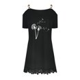thumbnail image 4 of Puntoco Vestido De Manga Corta Con Cuello En V, Vestido De Fiesta Con Estampado De Diente De León Y Hombros Descubiertos, Manga Corta, Cuello En V Para Mujer, Negro M, 4 of 5