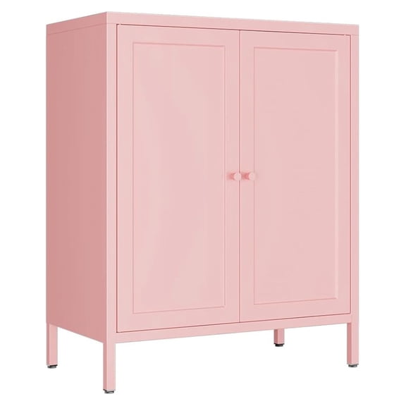 Metal Accent Storage Cabinet for Bedroom, Living Room,Bedside, Office Room,Kitchen-Bathroom Floor Storage Cabinet with 1 Adjustable Shelves-Metal Storage Freestanding Organizer(Square Door, pink)