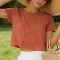 thumbnail image 6 of RQYYD Womens Round Neck Short Sleeve Cropped Blouse Casual Loose Fit Top for Summer Daily Wear, 6 of 7