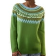 thumbnail image 2 of Stralyhd Fair Isle Sweater Women Lightweight Boho Retro Knitted Women Sweaters Casual Long Sleeve Crewneck Pullover Knitwear White Sweater Army Green L, 2 of 4