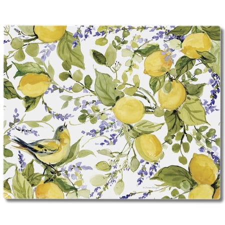 CounterArt Watercolor Lemons 3mm Tempered Glass Cutting Board 15" by 12"