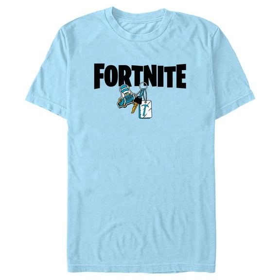 Men's Fortnite Battle Bus Keychain Logo Graphic Tee Light Blue Medium