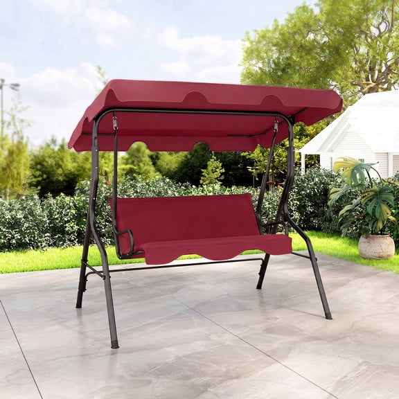 Costway 3-Person Outdoor Patio Swing Chair with Adjustable Canopy and Removable Cushion Wine