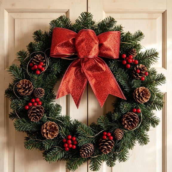 Fmbmuo Christmas Bow Decorations Festive Bows for Tree Wreath Garland Stair Handrail Indoor Home Holiday Ornaments Christmas Decor,Red