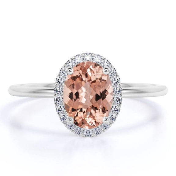 JeenMata 1.15 Carat Oval Cut created morganite and Moissanite Engagement Ring in 18k White Gold over Silver