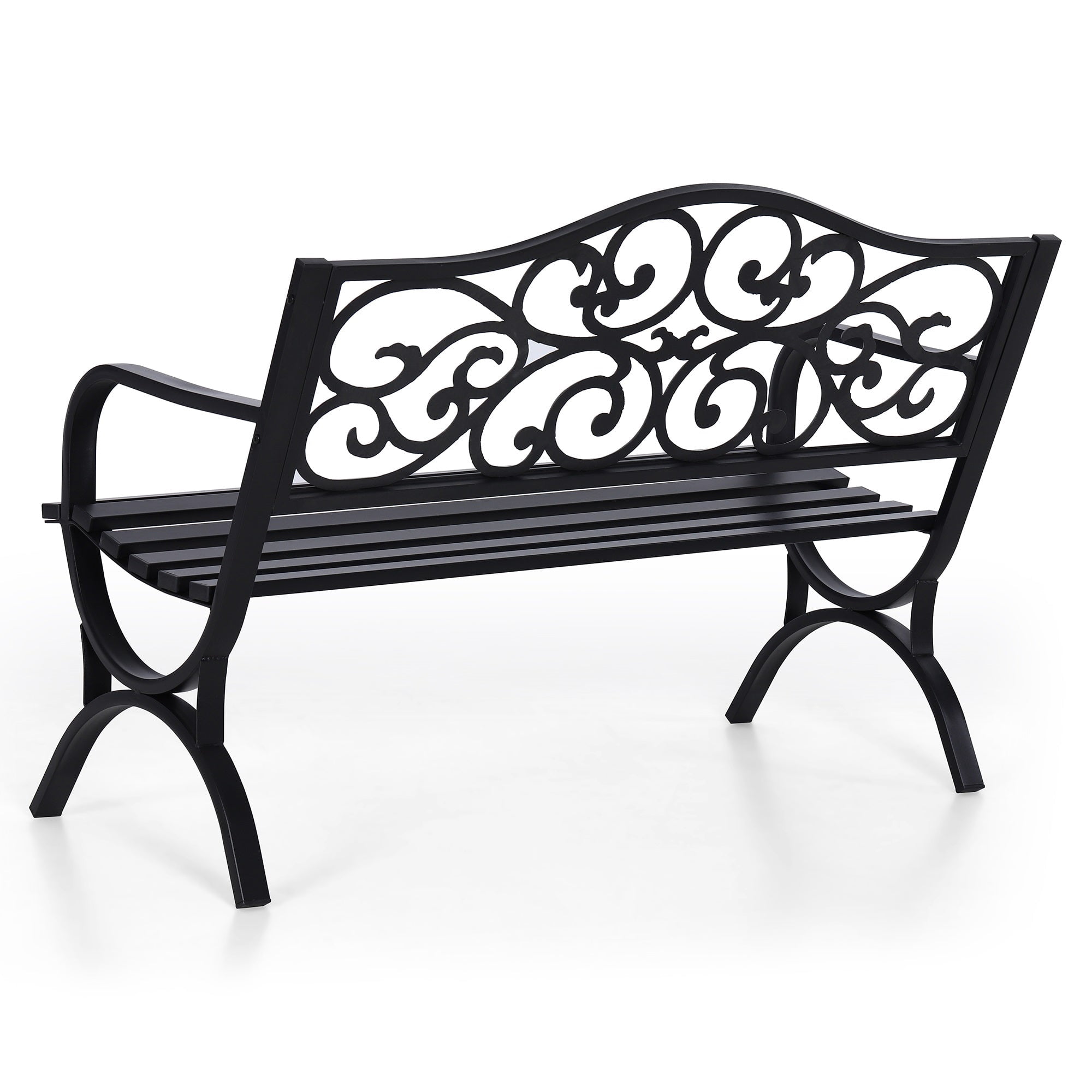 50" Outdoor Garden Bench Chairs, Cast Iron Metal Frame Patio Park Bench, Black