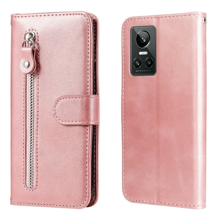 Case for Realme GT NEO 3 5G Zipper Pocket Wallet Leather Case Magnetic Closure Flip Cover - Pink
