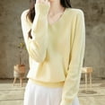 thumbnail image 2 of BLVB Chandails Confortables pour Femmes Col en V Manches Longues Hauts Mode Léger Chandail Vêtements Tendance Tenues d'Automne, 2 of 6