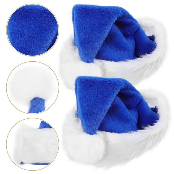 Worgeous 2Pcs Blue Fabric Santa Hats for Christmas Headwear and Headpieces