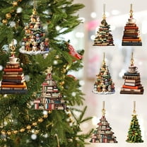 Christmas Tree Shaped Bookshelf Ornament Christmas Book Stack Pendant for Tree Fireplace Office or Holiday Gift Decor