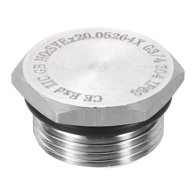 Tapón de tubo de acero inoxidable 304 Uxcell G3/4 con rosca macho, tapa hexagonal, tapones hexagonales con anillo de sellado para tubos de aire, agua, aceite y gas