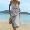 thumbnail image 3 of Dvprdro Cotton Linen V Neck Spaghetti Strap Maxi Dress for Women Loose Fit Tiered Ruffle Hem Summer Beach Solid, 3 of 8