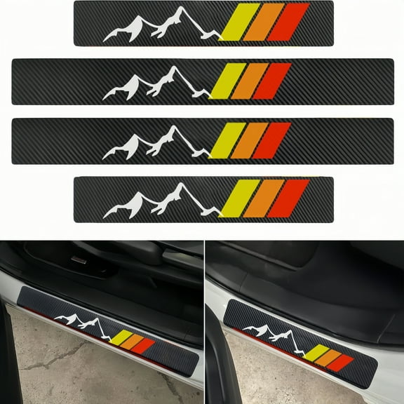 4Pcs Carbon Fiber Car Door Sill Plate Protectors Stickers - Front/Rear Door Entry Guard Compatible with Toyota Tacoma 4Runner Tundra Rav4 Highlander Sequoia