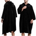 thumbnail image 3 of HOOMEUMY Men Fleece Night Robe Casual Hooded Pocket Zipper Long Sleeves Bathrobe Night Robe for Comfortable and Warmth, 3 of 7