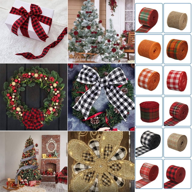 pitrice Christmas Ribbon Portable Party Decoration Classic Plaid House Decorations Exquisite Decorative Accessories for Celebration 7 Width 6cm