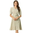 thumbnail image 1 of Vestido floral de gasa midi evasé con cuello Peter Pan para mujer Verde Claro S, 1 of 6