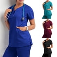 thumbnail image 3 of Conjunto De 2 Piezas Traje De Exfoliante Para Mujer Nueva Camiseta Con Bolsillo En Top De Queso , Pantalones Enfermera Ropa De Trabajo Uniforme De Médico Dental Clinic KLINIK KKM, 3 of 4