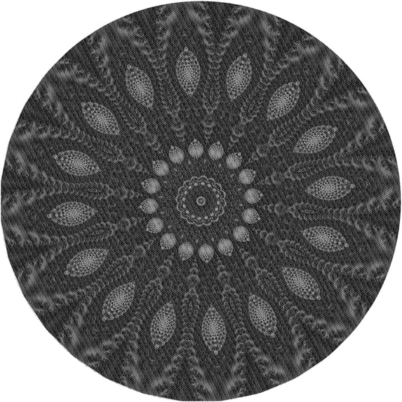 Ahgly Company Machine Washable Indoor Round Transitional Charcoal Black Area Rugs, 7' Round