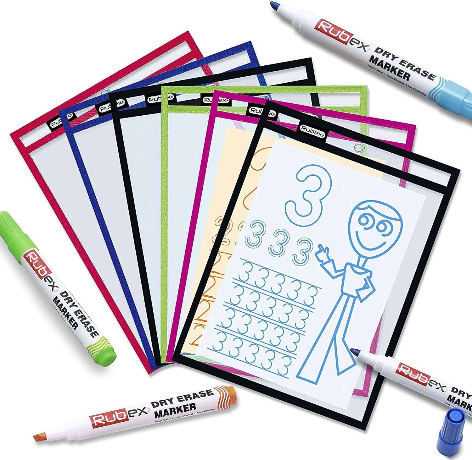 Dry Erase Pockets Sheet Protectors,Ticket Holder Pockets,Multi-Colored Sheets Ideal Clear Plastic Reusable Sleeves,to use for Classroom Organization and Office 10X13 Pack of 10 