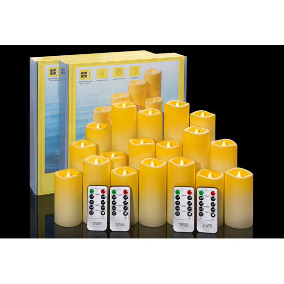 Set de 18 velas sin llama YIWER a prueba de agua con mando a distancia