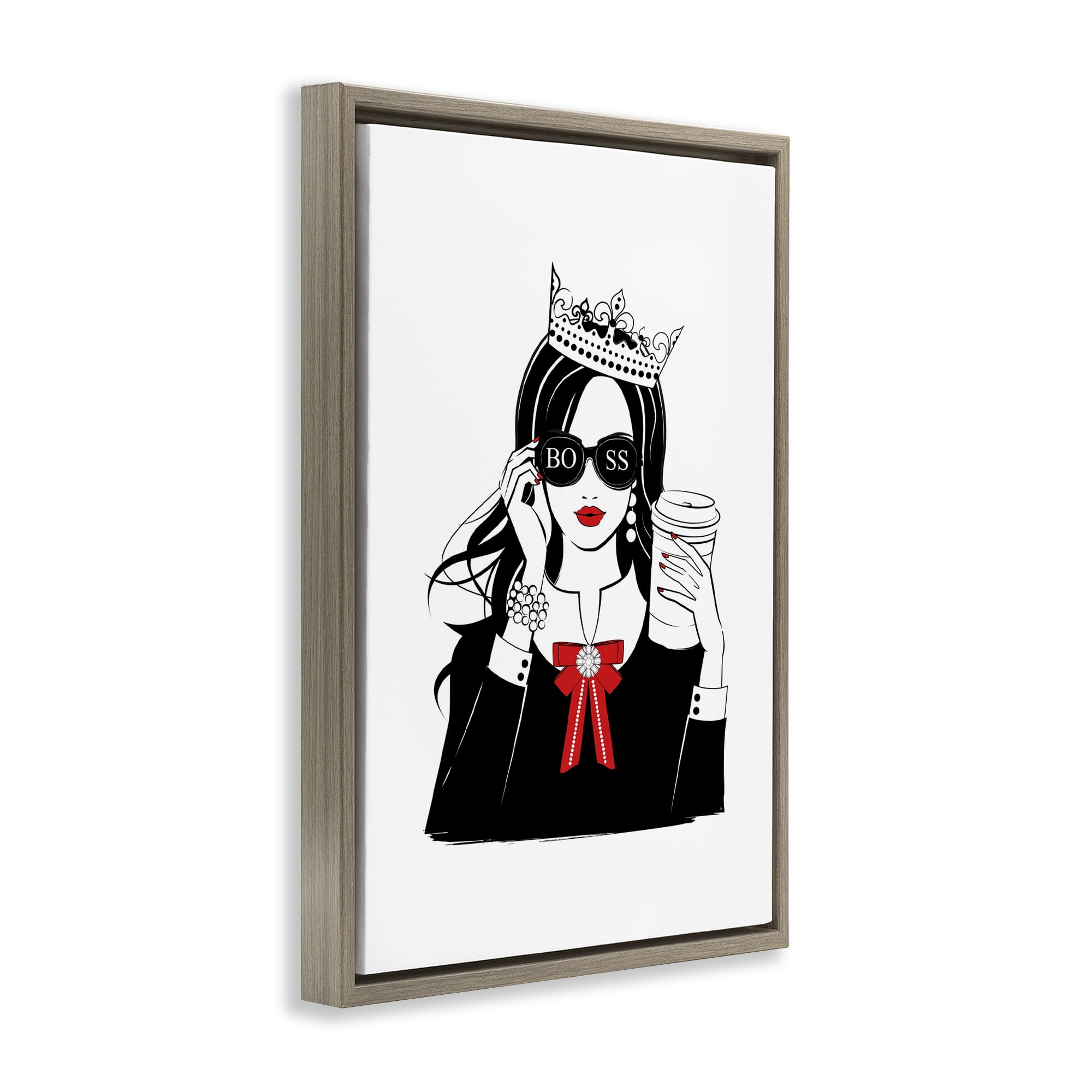 Stupell Industries Jeweled Girl Boss Novelty Painting Brown Floater Framed Art Print Wall Art, 17 x 25