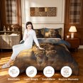 thumbnail image 4 of Manfei Jungle Wildlife Queen Comforter Set, Forest Lion Family Comforter Sets Queen, Dark Brown, Black Reversible, 3pcs, 1 Comforter and 2 Pillowcases, 4 of 7