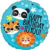 Lion, Tiger, and Panda Happy Birthday 17" Round Foil Balloon, 1ct
