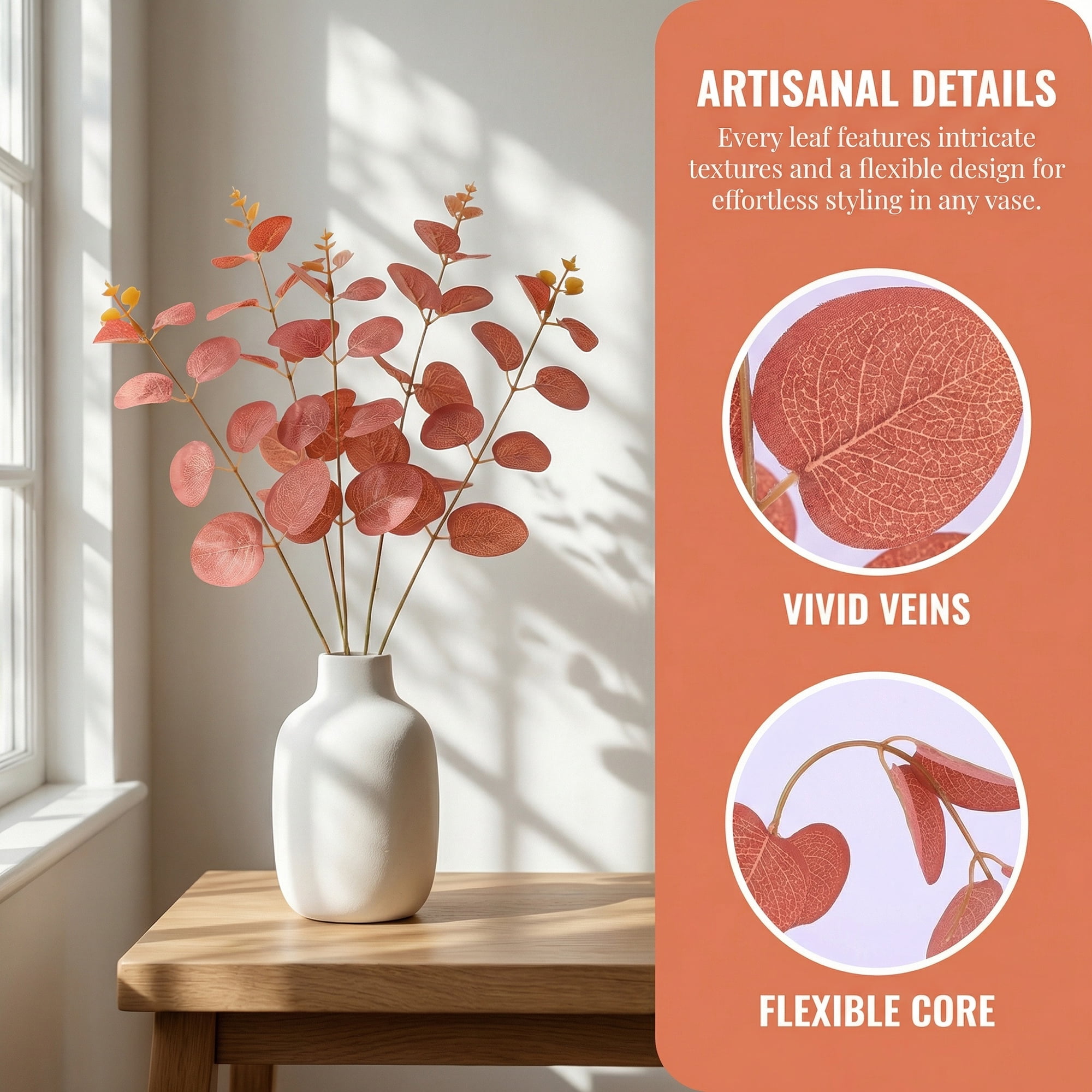 Unique Bargains 10Pcs Artificial Eucalyptus Stems Plastic Greenery Light Orange 13inch