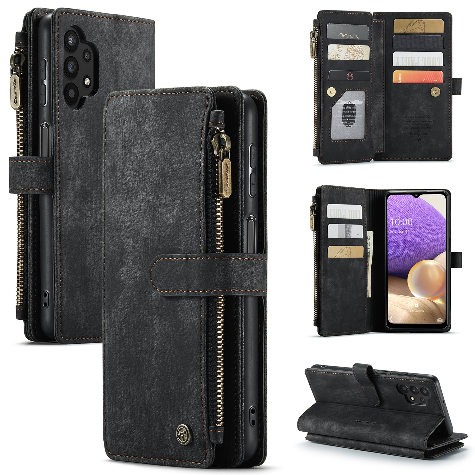 Card Holder Kickstand Magnetic,Leather Flip Case for Samsung Galaxy A32 5G Coffee RFID Blocking Samsung Galaxy A32 5G Case,Samsung Galaxy A32 5G Wallet Case with 