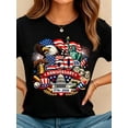 thumbnail image 3 of Women's Crew Neck Summer Tee USA 250th Anniversary Patriotic Print Regular Fit Top, 3 of 8