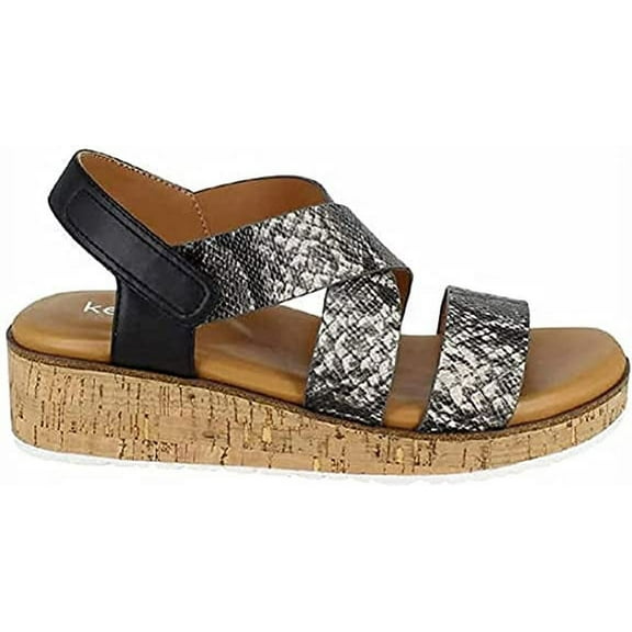 Kensie Women's Palermo Wedge Strappy Sandal (6, Black Snake, numeric_6)