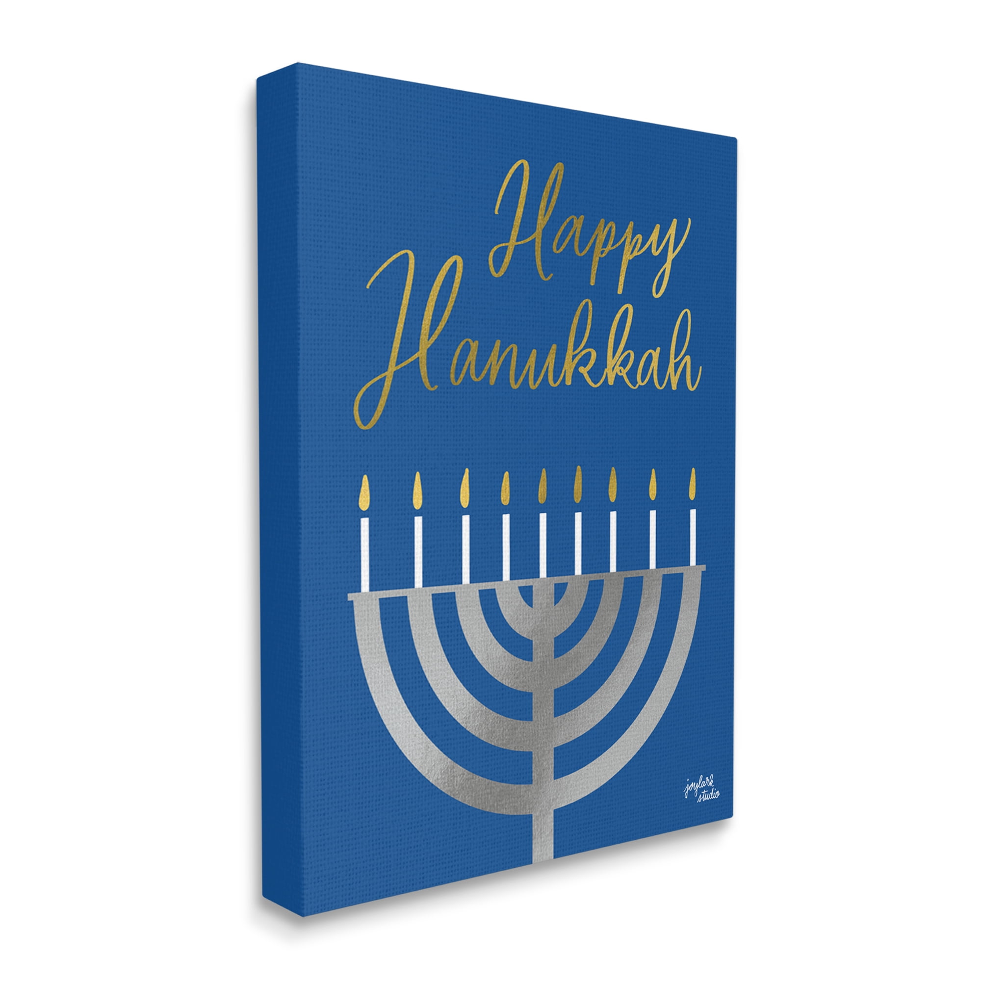 Stupell Industries Happy Hanukkah Calligraphy Radiant Lit Candles Menorah Graphic Art Gallery Wrapped Canvas Print Wall Art, Design by Jess Baskin
