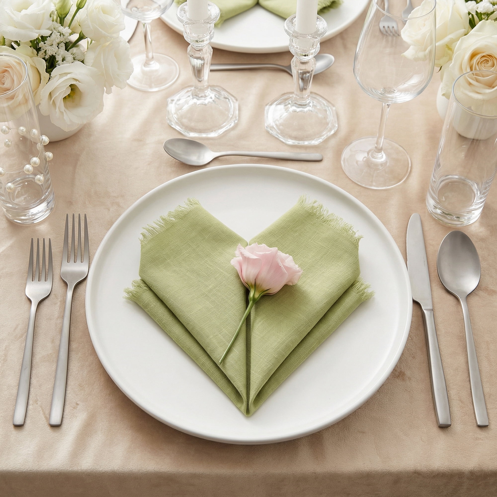 Unique Bargains 6Pcs Cotton Reusable Dinner Cloth Napkins Grass Green 18x18inch