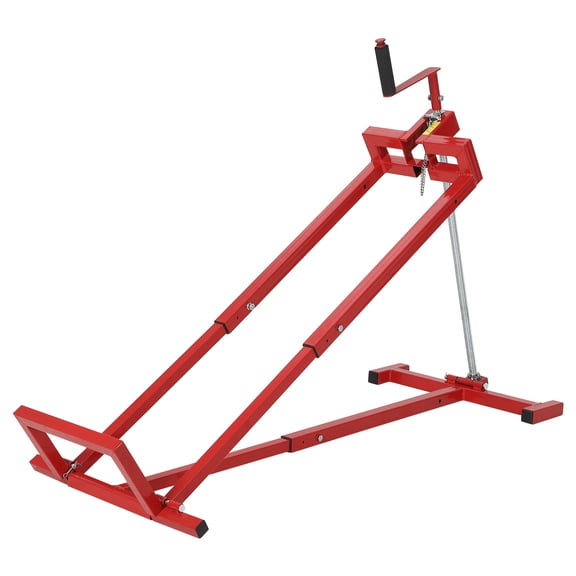 Heavy-Duty Lawn Mower Lift Jack for Riding Mowers & Zero Turn, 880 lbs Capacity, Telescopic Maintenance Stand, Collapsible Design, Manual Crank & Power Tool Handle, Red