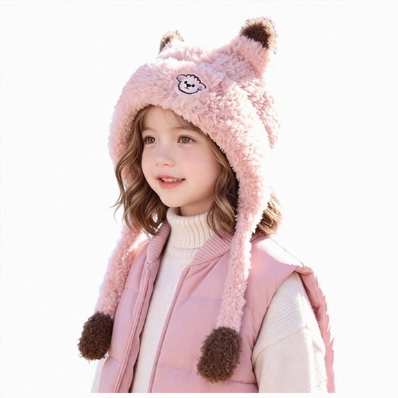 Enyan Girls Winter Knit Hats for Little Kid Fleece Lining Skiing Caps Cute Animal Character with Warm Ear Flap