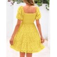 thumbnail image 2 of Vestido Prettygarden para mujer, de verano, mangas abullonadas, con ojales, amarillo, 2 of 8