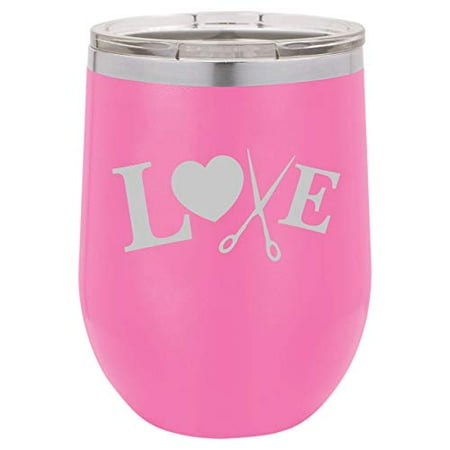 

12 oz Double Wall Vacuum Insulated Stainless Steel Stemless Wine Tumbler Glass Coffee Travel Mug With Lid Love Hair Cutting Crafts (Hot-Pink)