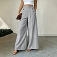 thumbnail image 3 of JOANKDMI Striped Wide Leg Pants for Women High Waisted Flowy Trousers with Sailor Button Detail Casual Dressy Work Office Wear Flattering Summer Holiday Bottoms, 3 of 8