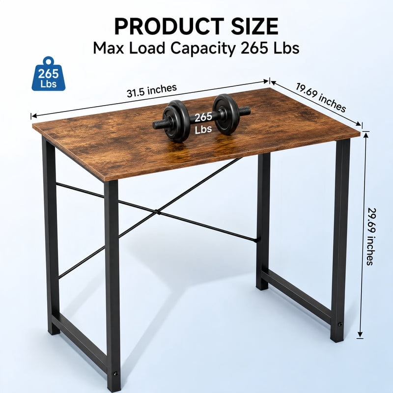 BEAUTYPEAK 31" Small Computer Desk Writing Gaming Table with Wood Top X-Shaped Reinforced Frame, Rustic Brown