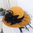 thumbnail image 1 of Sombrero de lana de ala grande para otoño e invierno, sombrero de fieltro retro británico, sombrero de copa de malla con flores para banquetes, 1 of 5