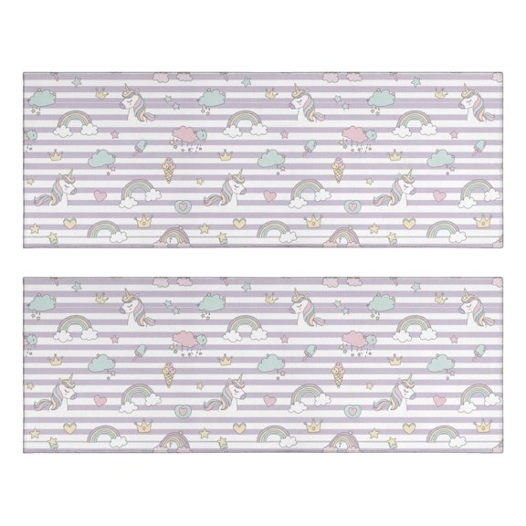 Unicorn and Ice Cream Purple Pattern Anti Fatigue Kitchen Rugs Set Of 2, Non Slip Washable Decorative Floor Mats for Sink Laundry and Home Use, 17"x47"
