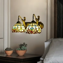 Miumaeov 2 Lights Tiffany Style Mermaid Wall Sconce Vanity Fixture Wall Lamp Stained Glass Wall Mounted Lighting Fixture