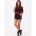 thumbnail image 3 of DARING DIVA Women's Sheer Mesh Top Contrast Short Sleeve T-Shirt M Dark Red, 3 of 6