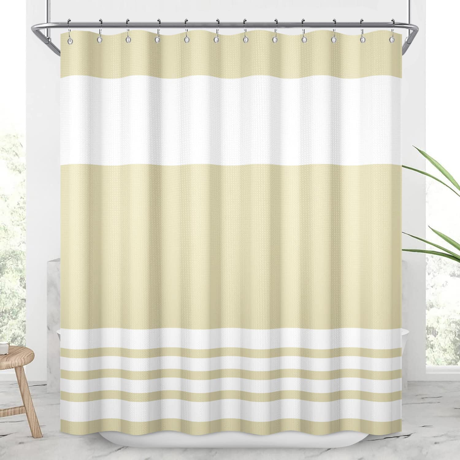 Classic Striped Waffle Weave Shower Curtain 72W x 78L Inch, Wide Gray