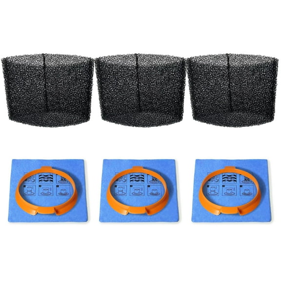 Universal Foam Filter , Cloth Filter & Clamp,3-Pack,Compatible with Hyper Tough 3-4 Gallon Wet/Dry Vac Buckethead Filter Replacement Bundle