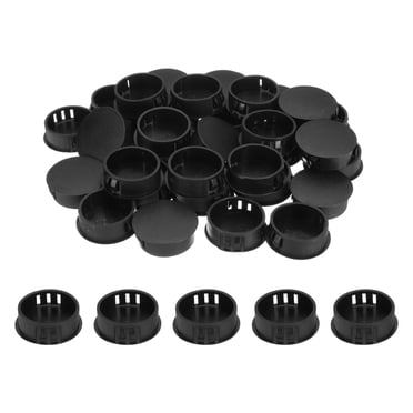 Unique Bargains 50pcs Nylon Plastic Hole Plugs, 1-1/9"(28mm) Round Drill Screw Hole Plugs Covers for Kitchen Cabinet Furniture Black