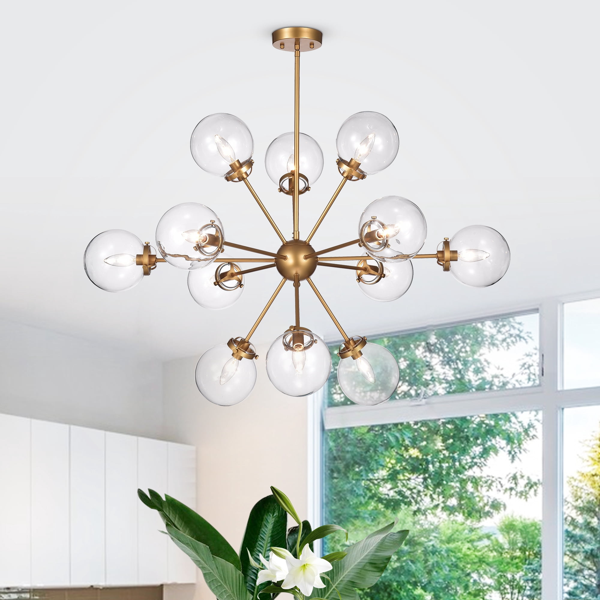 Masakee 12-light Sputnik Metal Chandelier with Clear Glass Globe Shades
