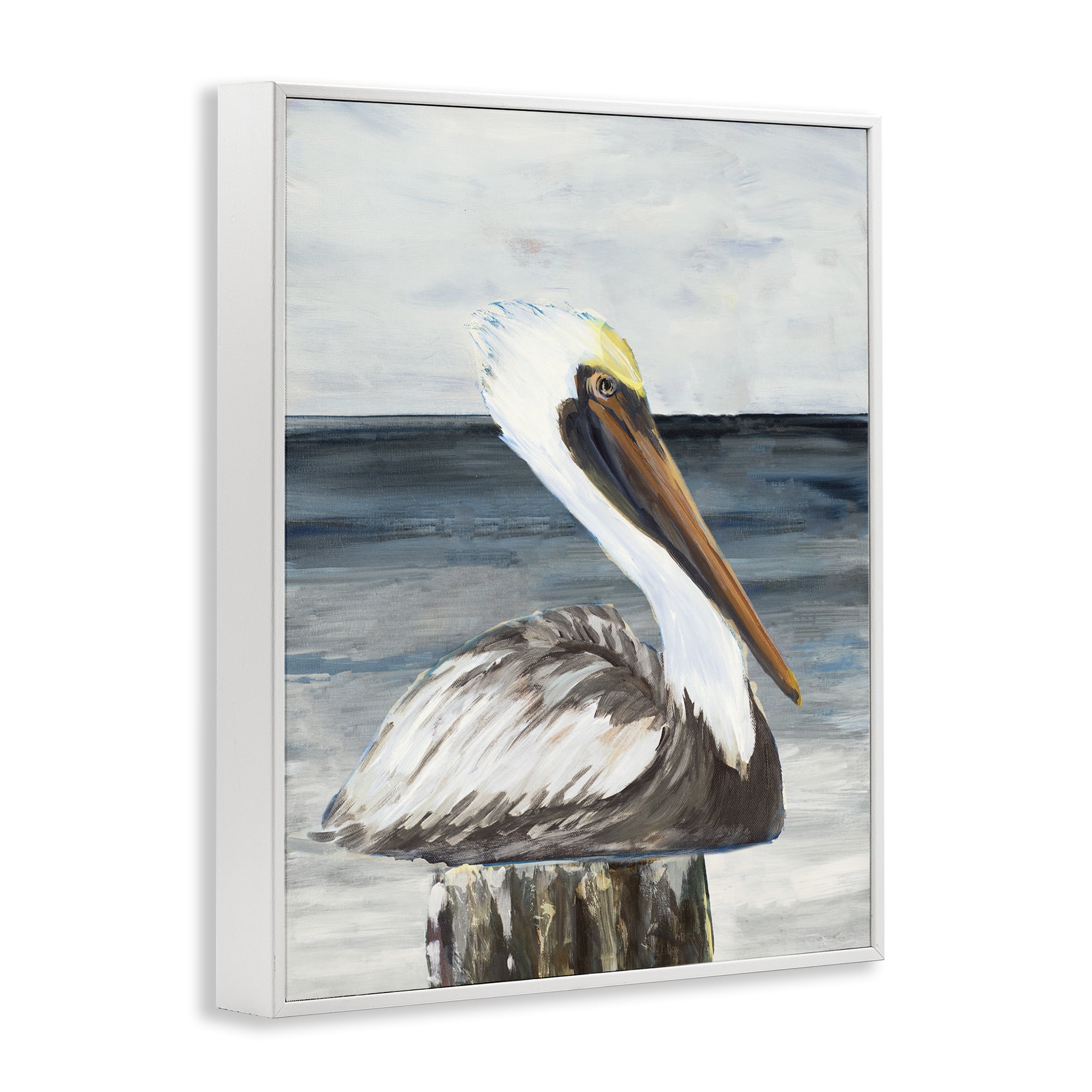 Stupell Industries Resting Beach Pelican Animals & Insects Painting White Framed Art Print Wall Art, 24 x 30